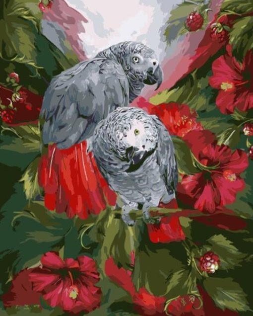 Grey parrots diamond paint