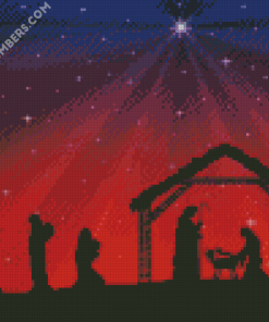 Red Nativity diamond painting