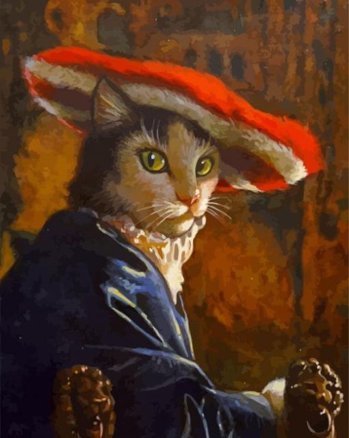 Classy Cat In Red Hat paint by numbers