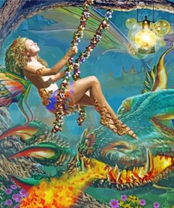 fairy swinging with dragon diamond paintingn diamond painting