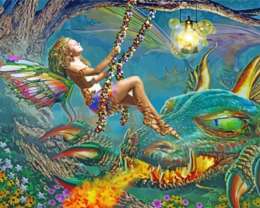 fairy swinging with dragon diamond paintingn diamond painting