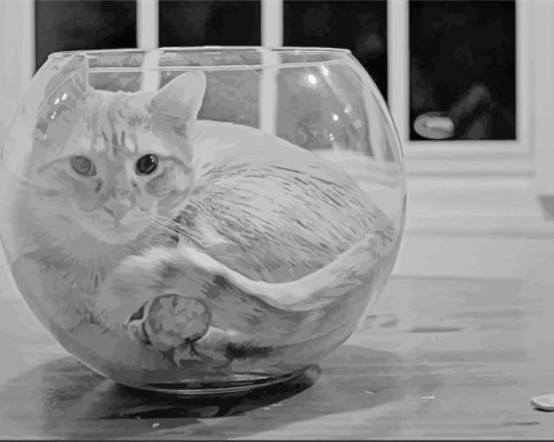 Monochrome Cat In A Fish Bowl diamond painting