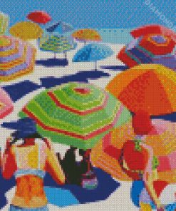 Abstract Ladies With Parasols On Th Beach diamond painting