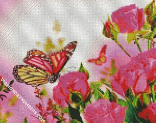 Aesthetic Pink Roses With Butterflies Diamond Painting