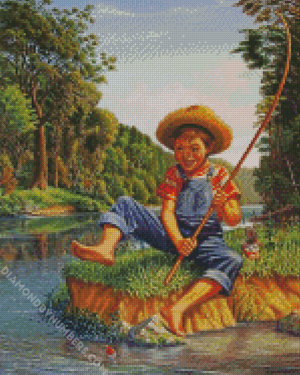 Happy Boy Fishing - 5D Diamond Painting - DiamondByNumbers