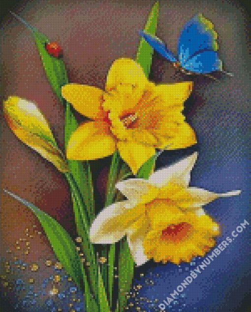 Yellow Flowers and Blue Butterfly diamond paintings