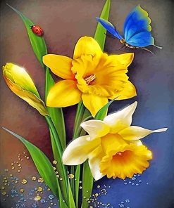 Yellow Flowers and Blue Butterfly diamond painting