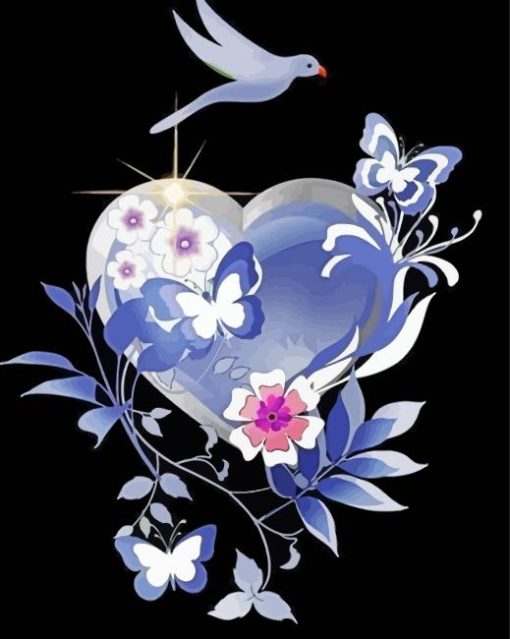 Blue Heart and Butterfly Diamond Painting