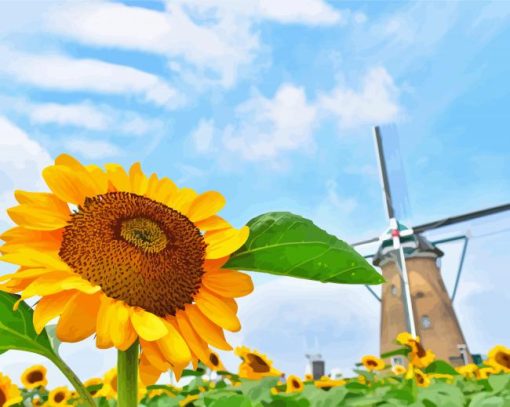 Ducth Windmill and sunflower diamond paintings