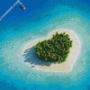 heart shaped island in between ocean with boat on body of water hd beach diamond paintings