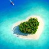 heart shaped island in between ocean with boat on body of water hd beach diamond painting