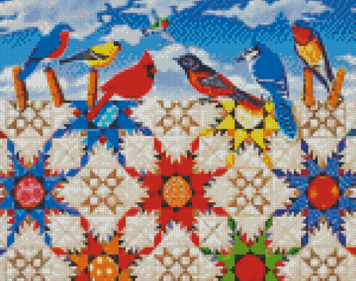 Birds And Quilt On Clothesline diamond paint paint by numbers